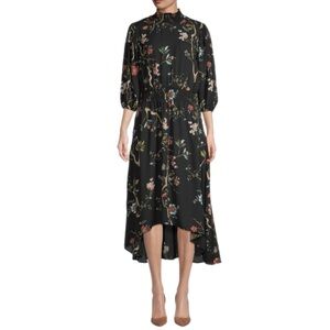 Nanette Lepore Dark Floral Hi-Low Puff Sleeve Dress 2 Whimsigoth Bloomcore Black